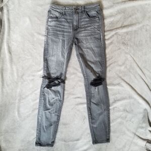 American Eagle Hi Rise Super Stretch 8R Jegging Gray Distressed Jeans